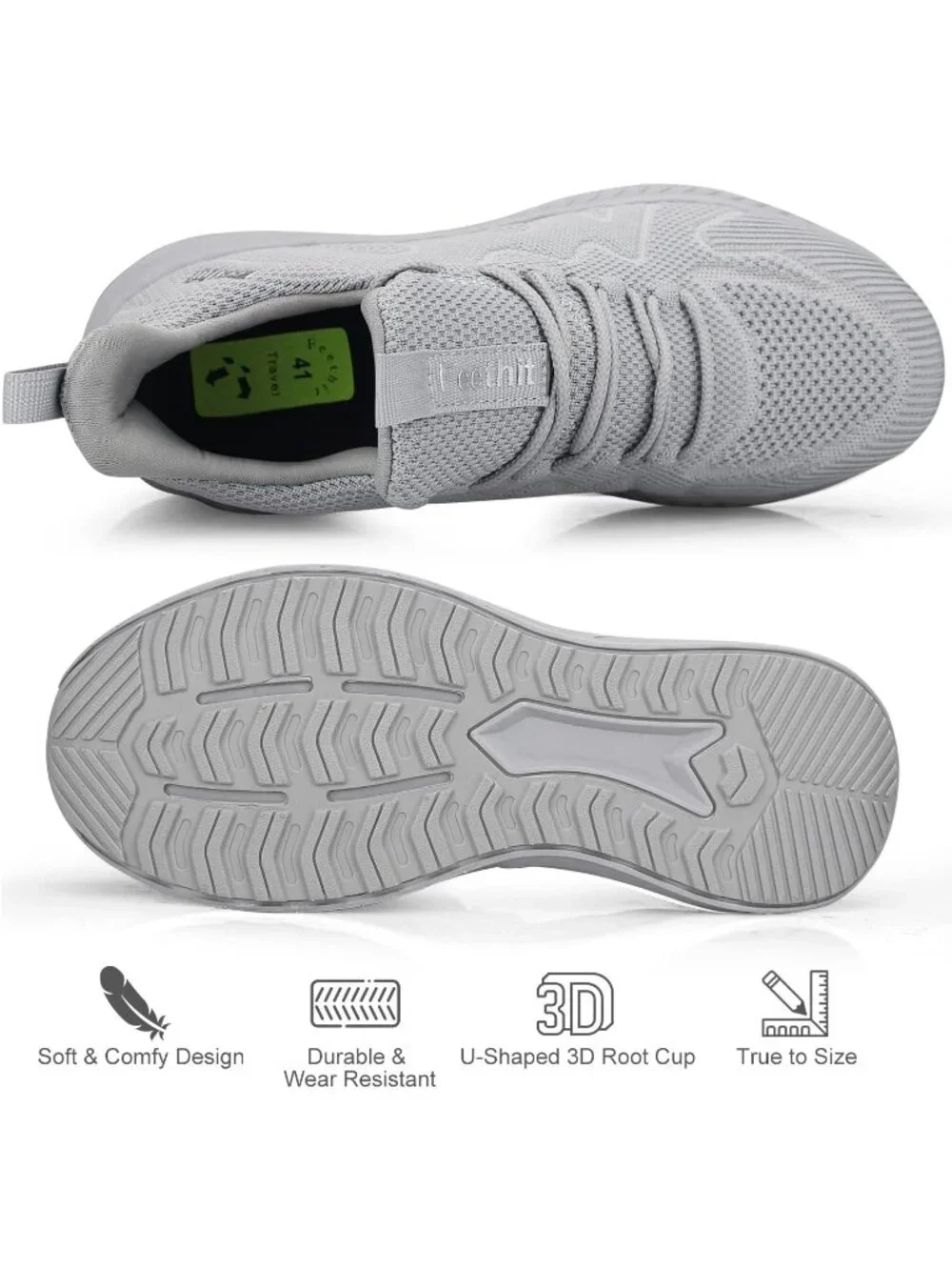 Men's Grey Non Slip Athletic Sneaker Slip On Walking Casual Running Shoes